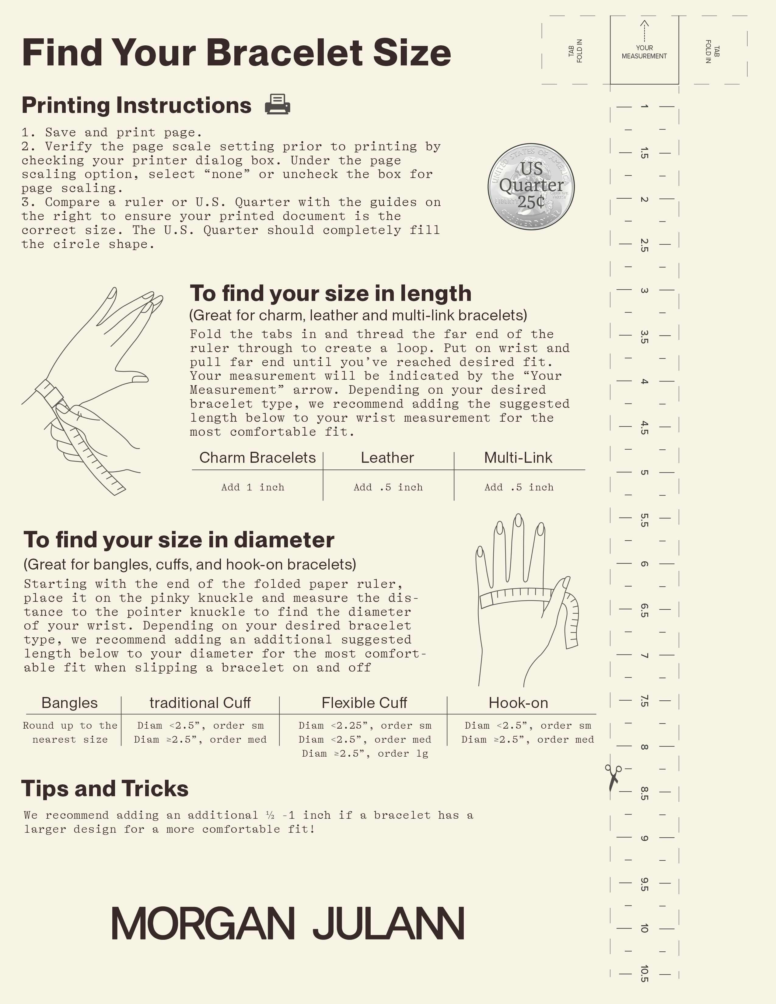 Printable Bracelet Sizing Chart