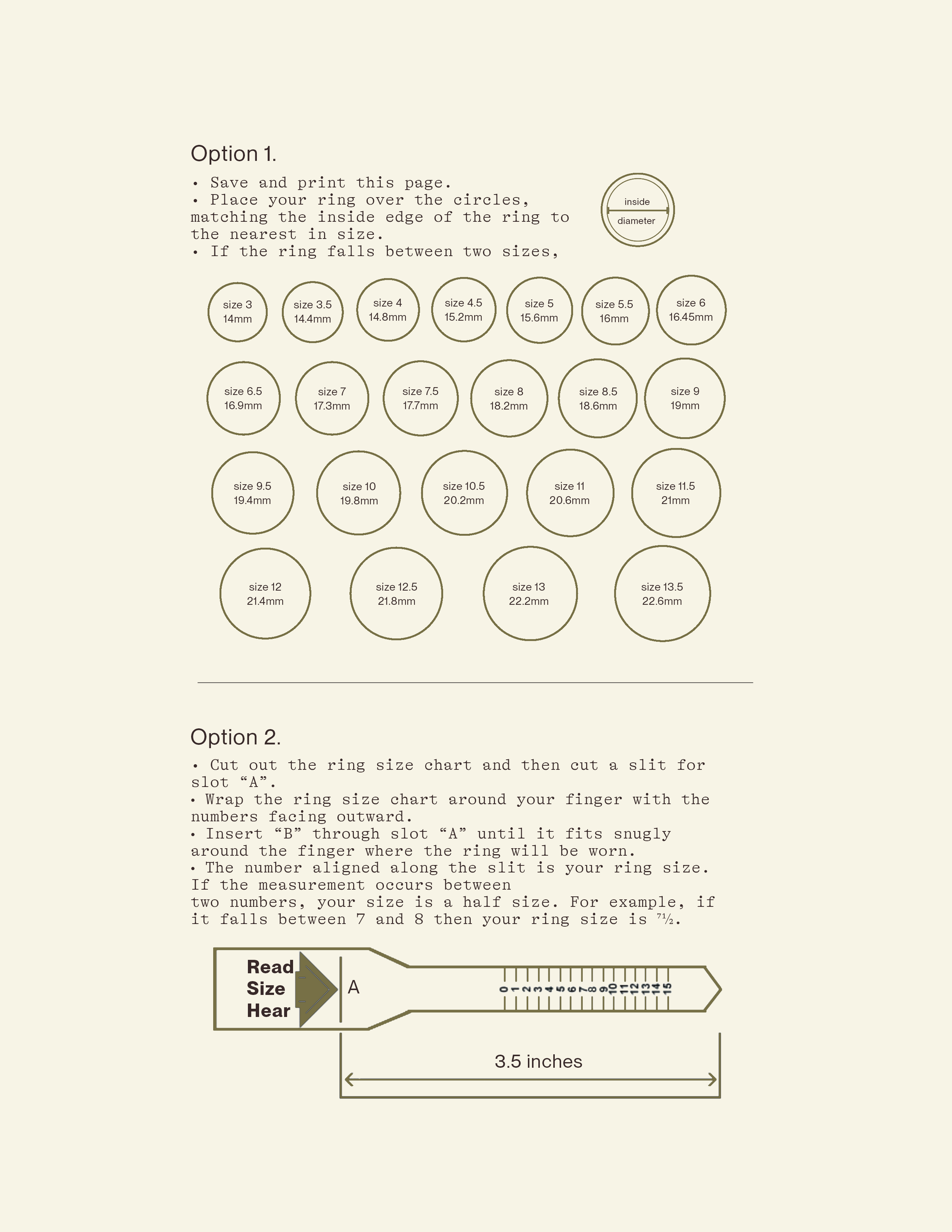 Printable Ring Size Guide